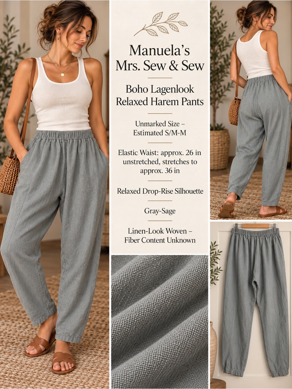 Manuela’s Sage Gray Lagenlook Relaxed Tapered Pants S/M-M